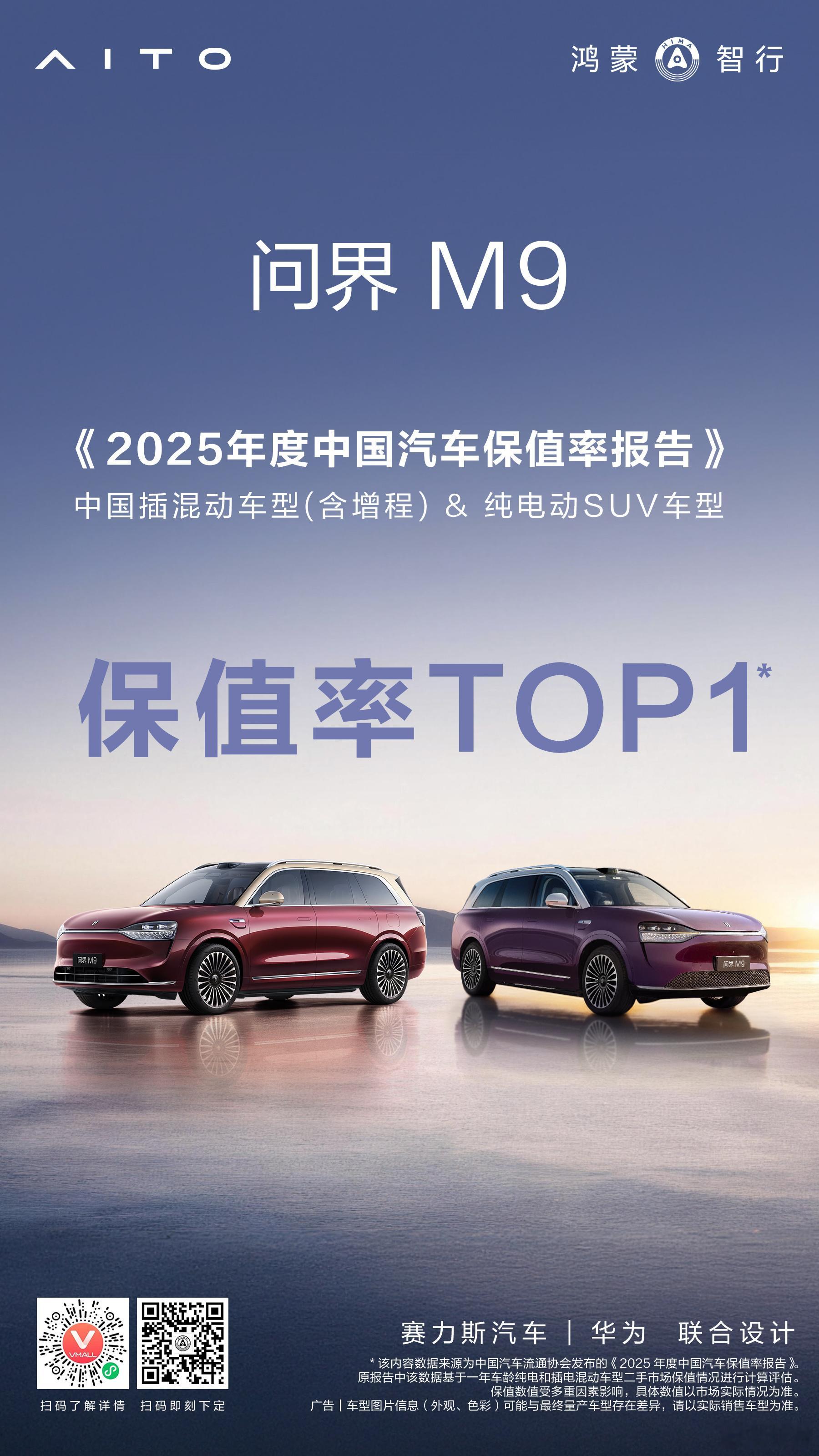 持续领跑，双冠加冕！问界M9 在《2025年度中国汽车保值率报告》中，包揽插混（