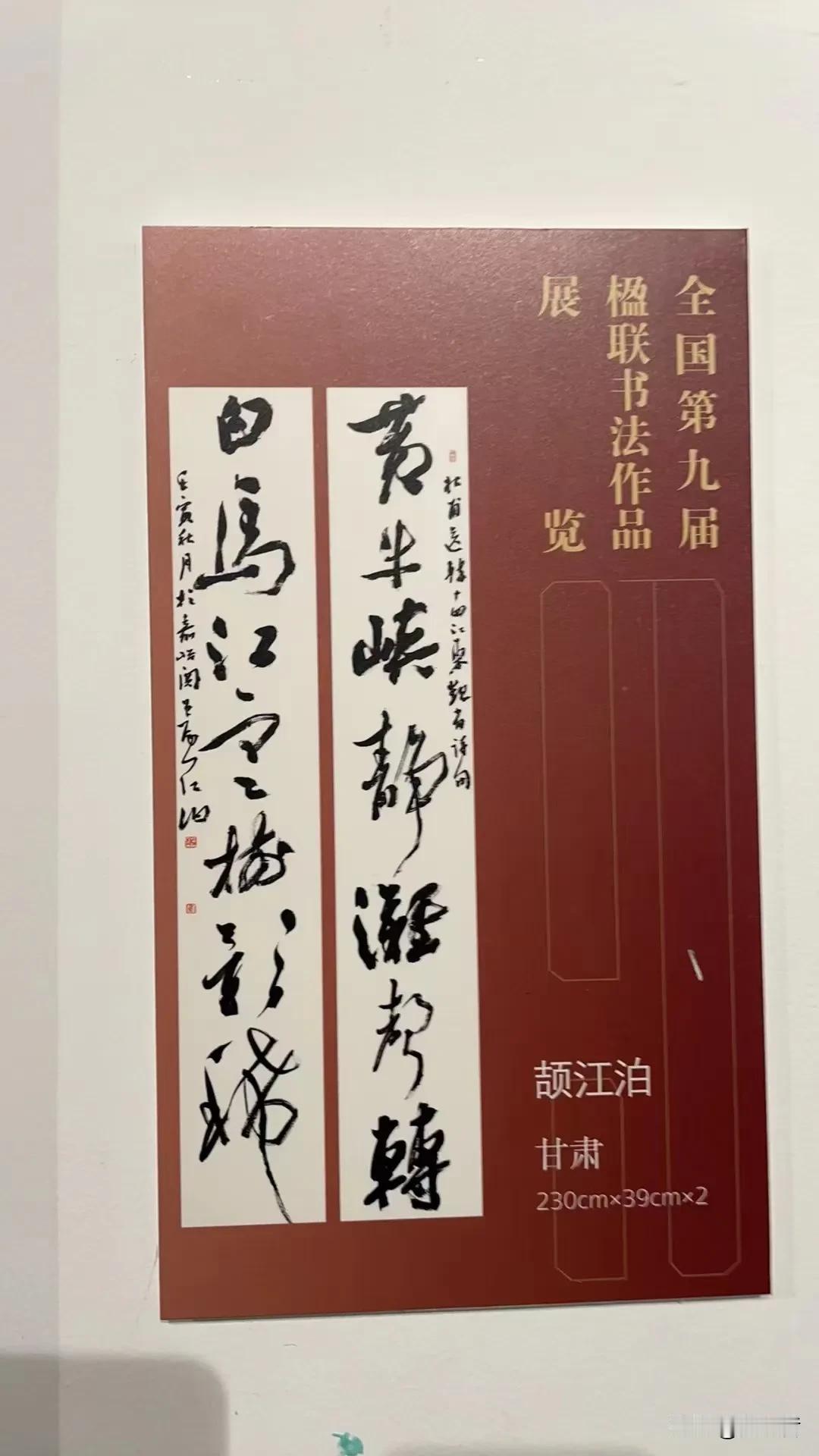 全国第九届楹联展在昨日郑州开幕，甘肃书法家颉江泊这些年来一真是入展高手，这一次继