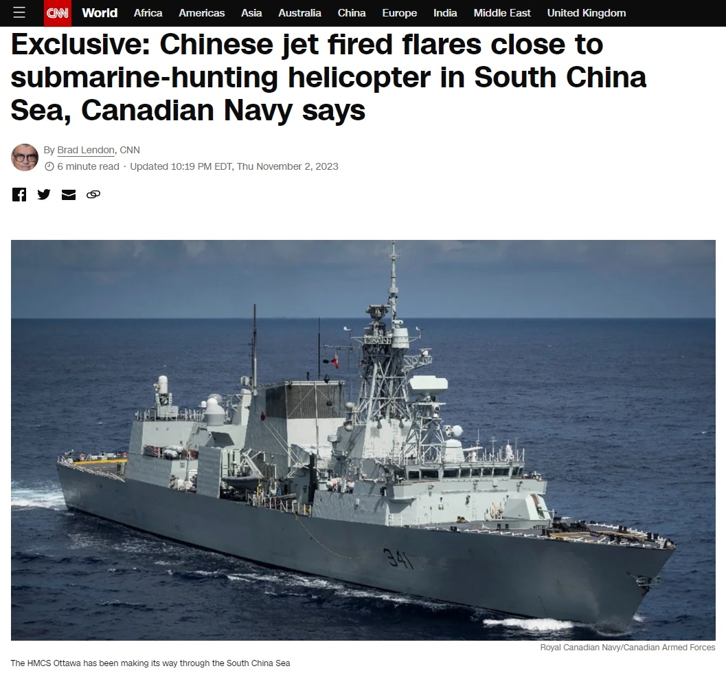 加麻大又来恶人先告状了，中国一架歼-11战斗机向一架加拿大直升机发射热焰弹！根据