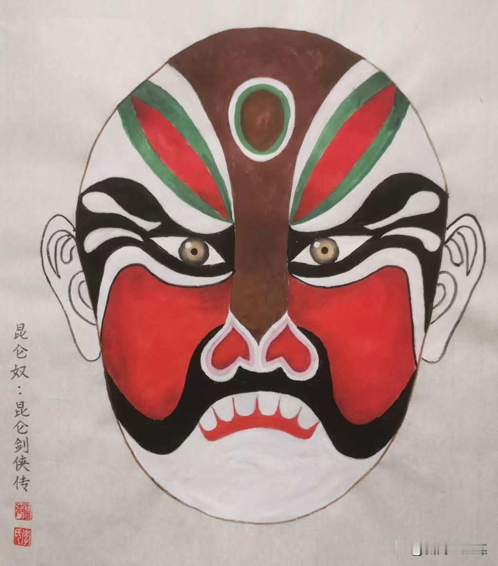 京剧脸谱（三五三）
七绝昆仑奴《昆仑剑侠传》
文/李灵秀

卷发黑肤健壮身，供人