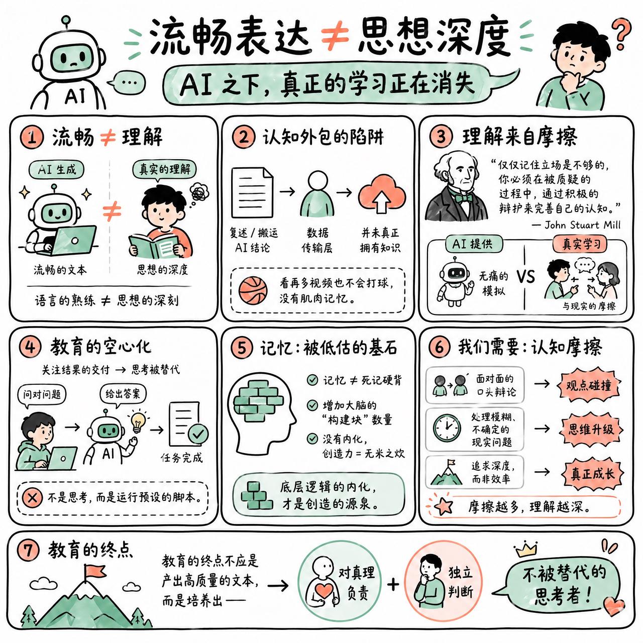 【流畅表达≠思想深度，AI 之下，真正的学习正在消失】

快速阅读：AI 正在将