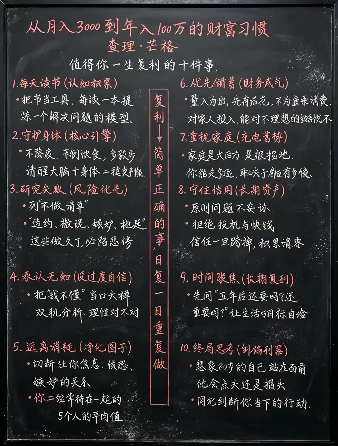 查理芒格一生践行：普通人复利逆袭的10件。不要总想着一夜暴富。真正拉开人与人差距