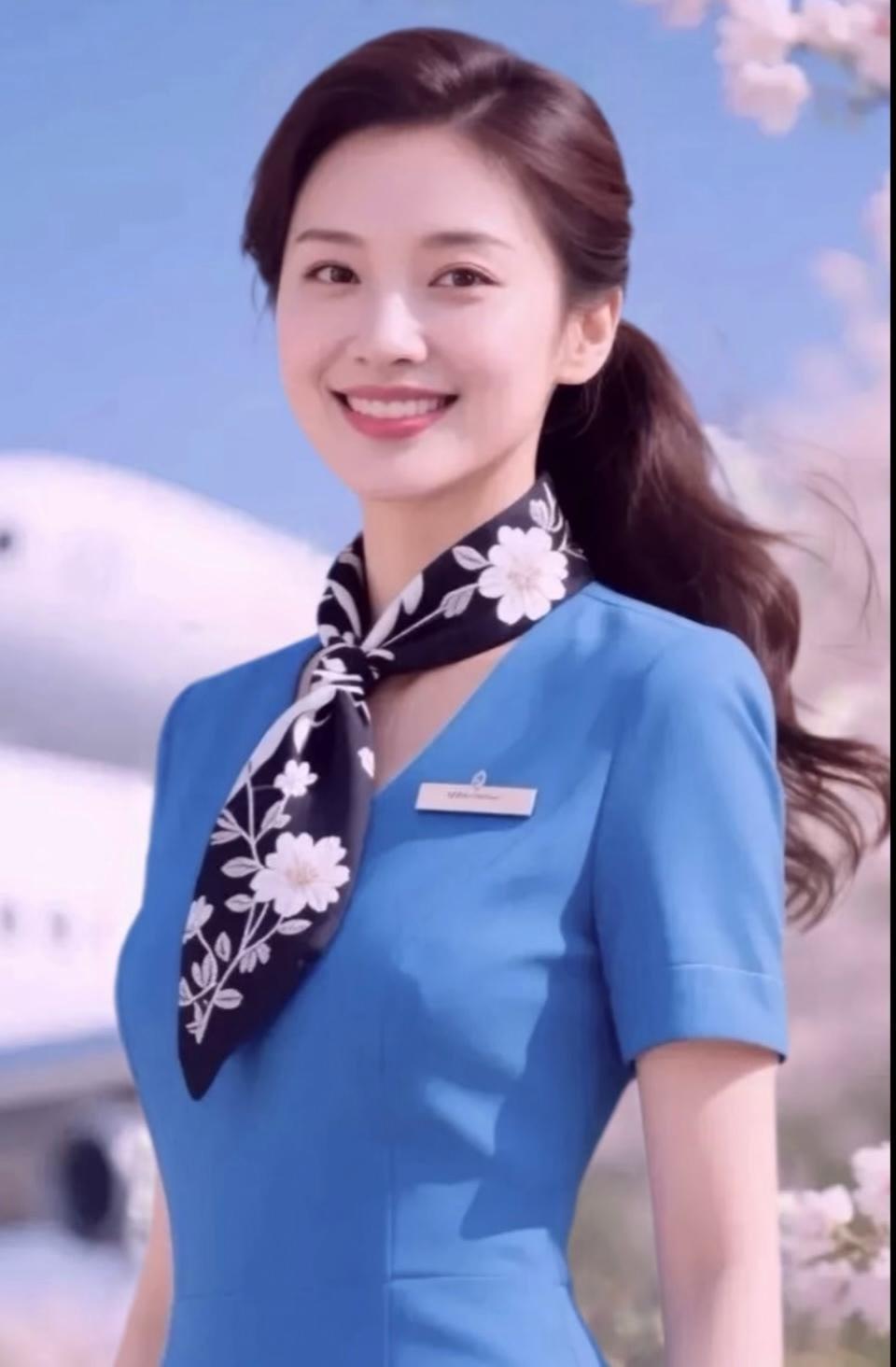 蓝衣美人笑，花影映天边。