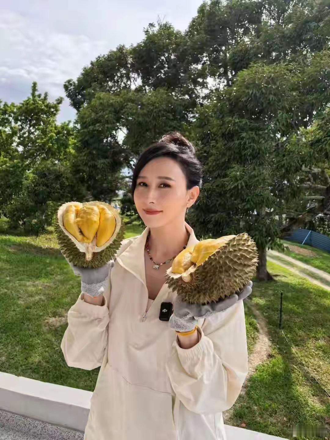 胡静晒豪门生活，和朱兆祥五兄妹住6000平庄园，猫山王榴莲挂满枝 