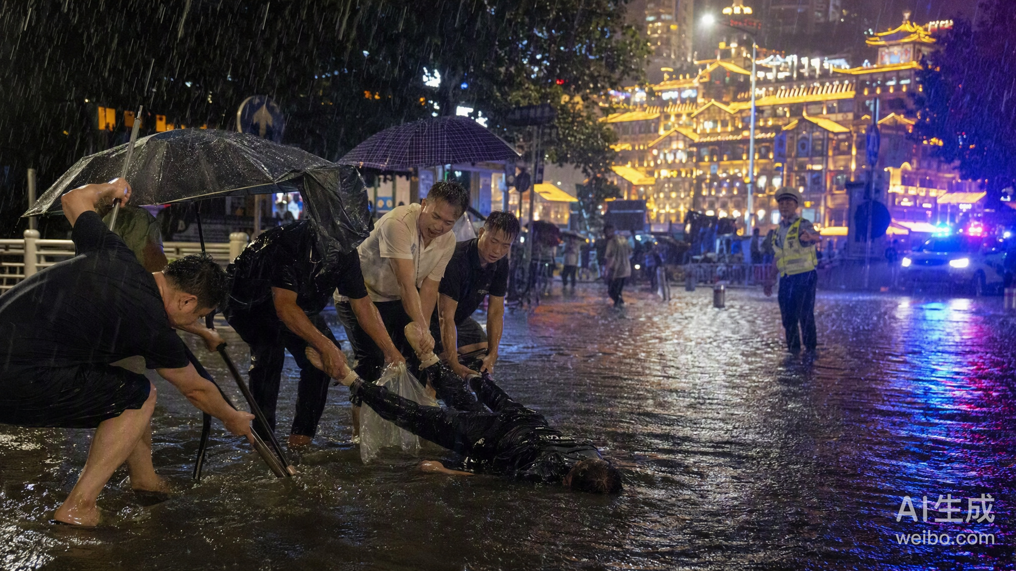 洪崖洞积水漏电，目击者因“水里都是电”不敢徒手施救。这种犹豫不是冷漠，而是对跨步