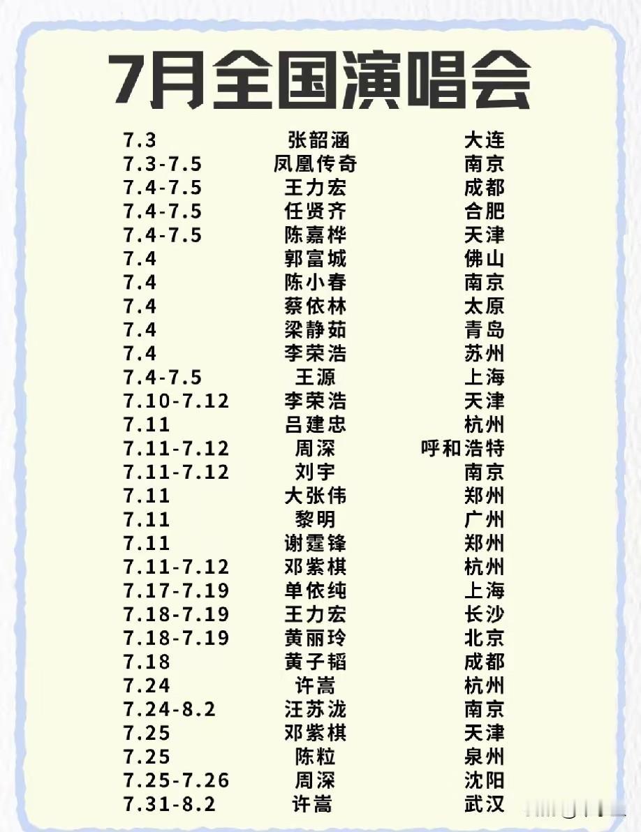 这个月全国明星演唱会真不少，遍及大江南北明星艺人演唱会