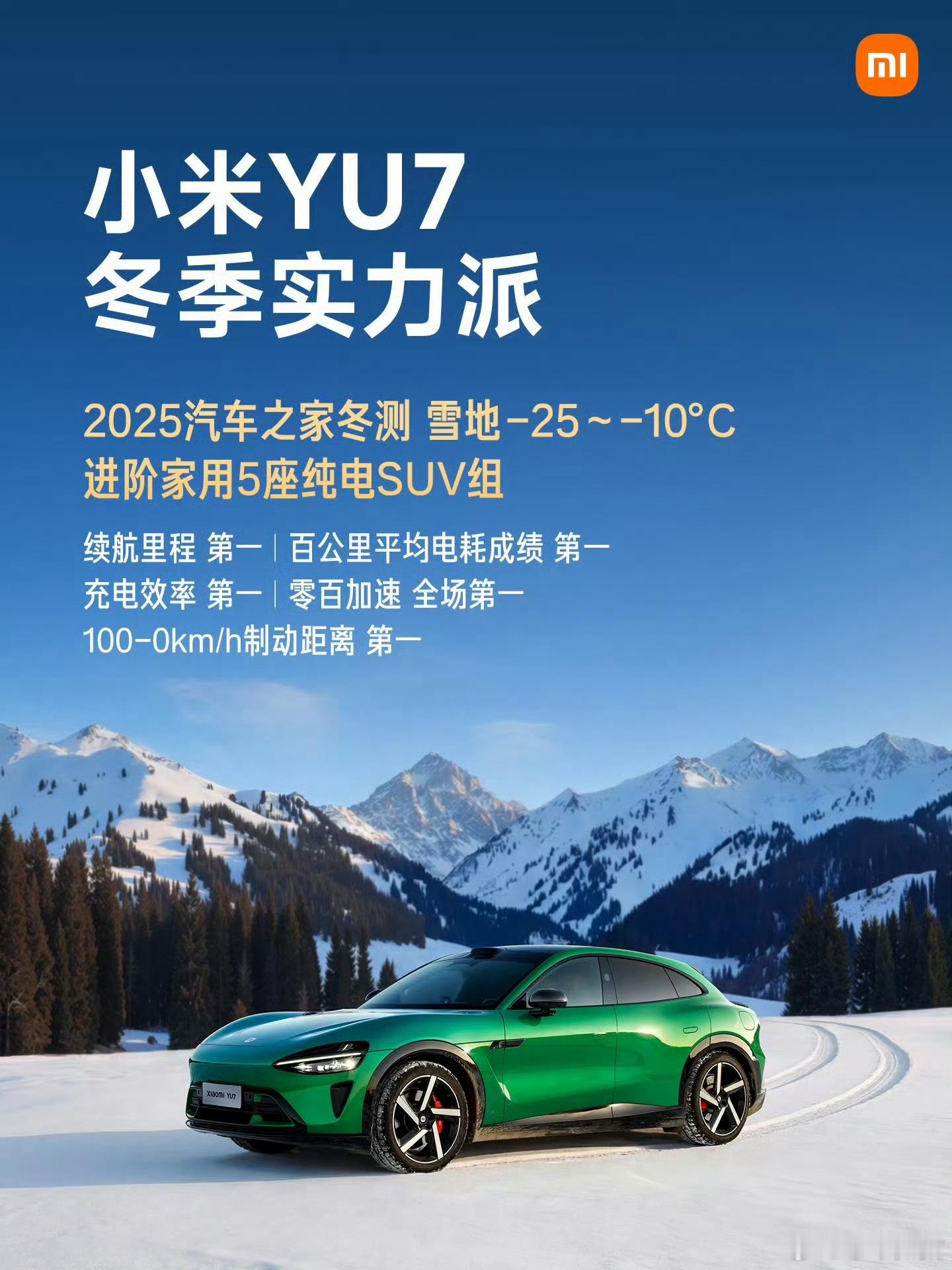 小米YU7冬季实测五项第一 汽车之家硬核冬测结果出来了，小米YU7零下20多度还