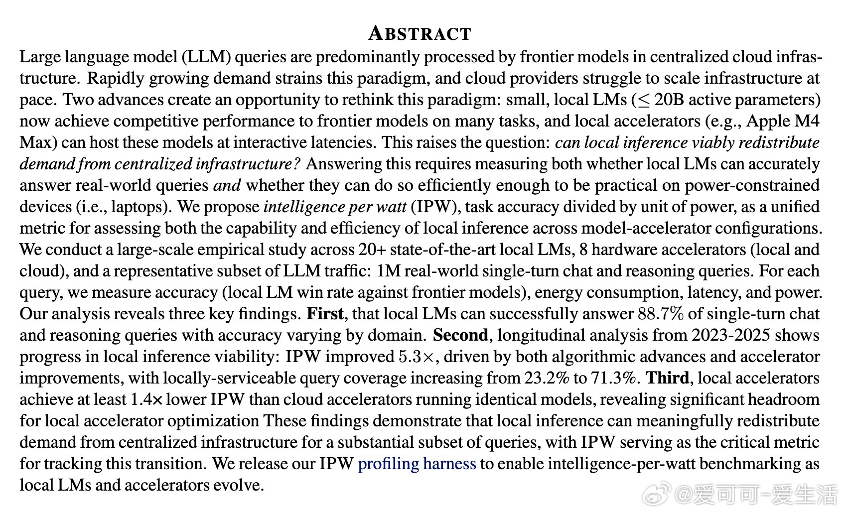 [LG]《Intelligence per Watt: Measuring In