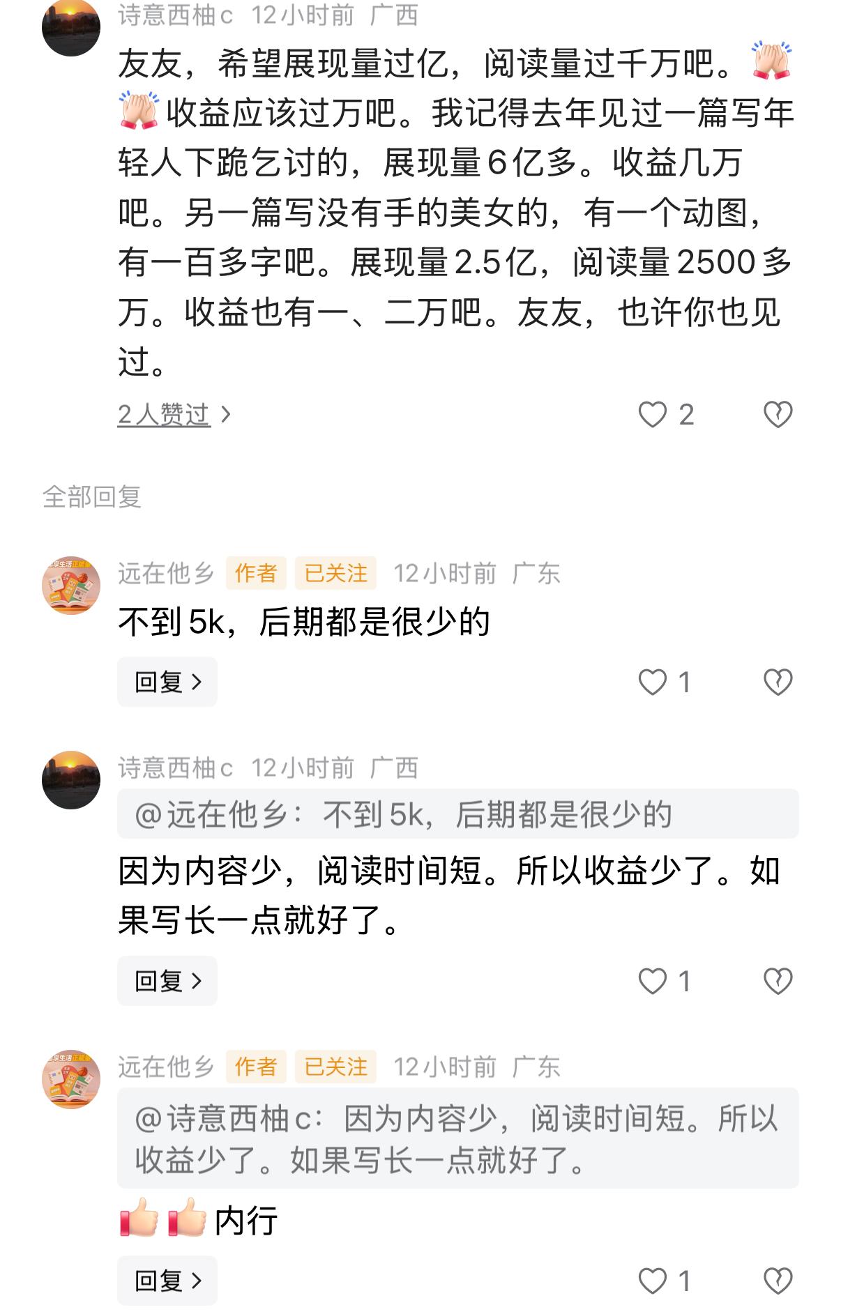 一篇展现量超6000万不到百字的微头条爆款，收益怎样呢？

“远在他乡”的小博主