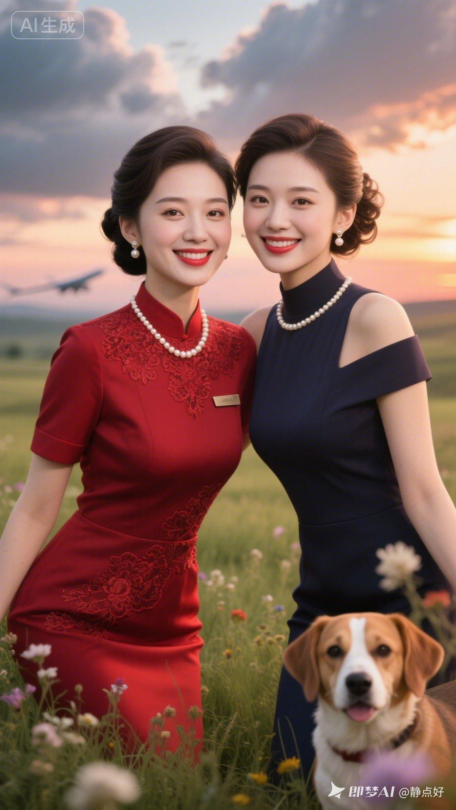 姐妹花田野中合影，笑靥如花，幸福满满！🌸💕