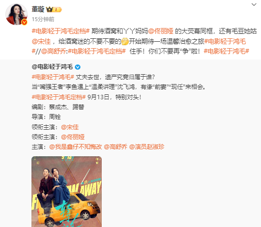 佟丽娅小酒窝大荧幕同框宋佳给小酒窝迷的不要不要的 发文为电影《轻于鸿毛》打cal