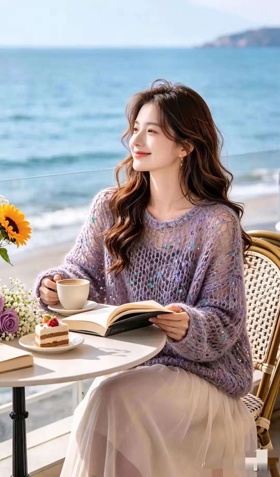 海边阅读时光，享受生活的宁静与美好。🌊📖🌸