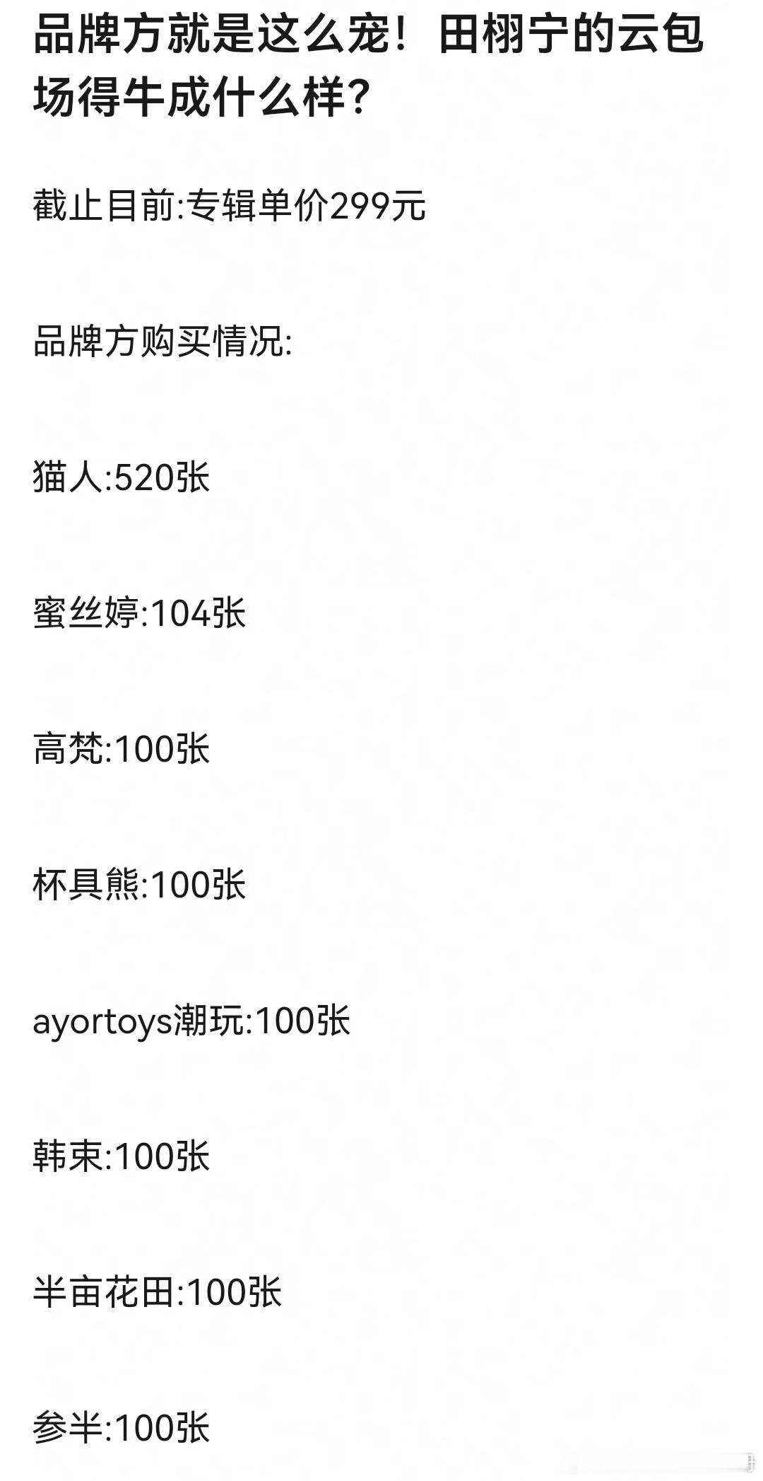 田栩宁品牌方购买田栩宁专辑晒图！品牌方都好宠田栩宁啊田栩宁郝文辉友谊