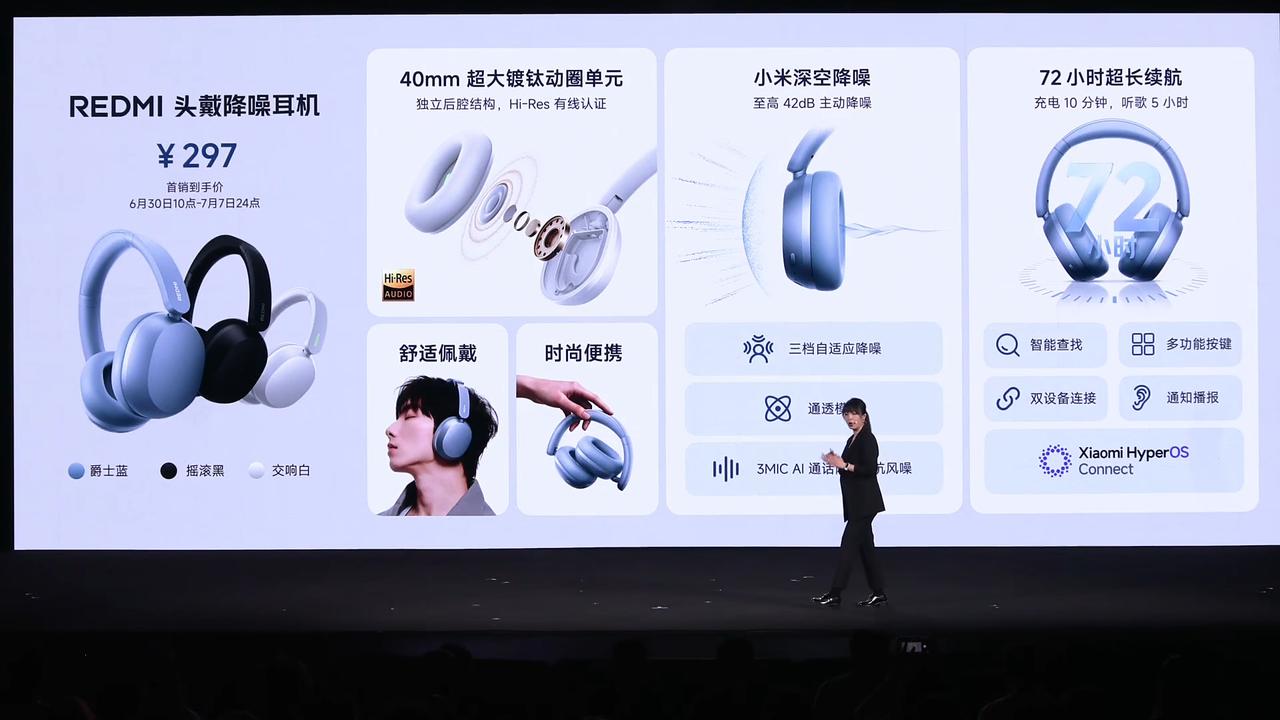 REDMI首款头戴降噪耳机，首销到手价297元，这个价格很值啊