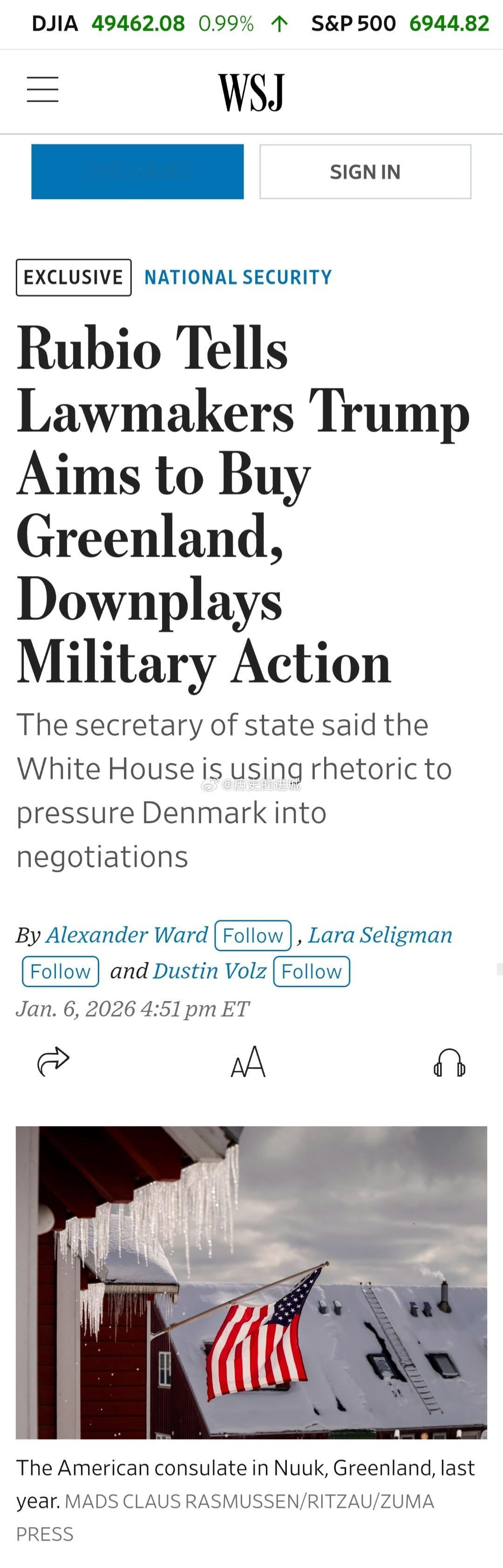特朗普支持格陵兰岛独立据华尔街日报报道，美国国务卿卢比奥闭门简报会告诉国会议员，