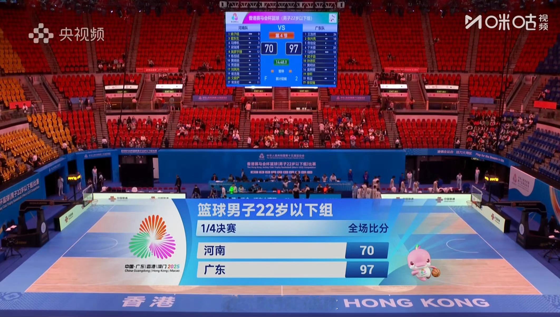 U22广东队以97-70大比分战胜河南队晋级半决赛。