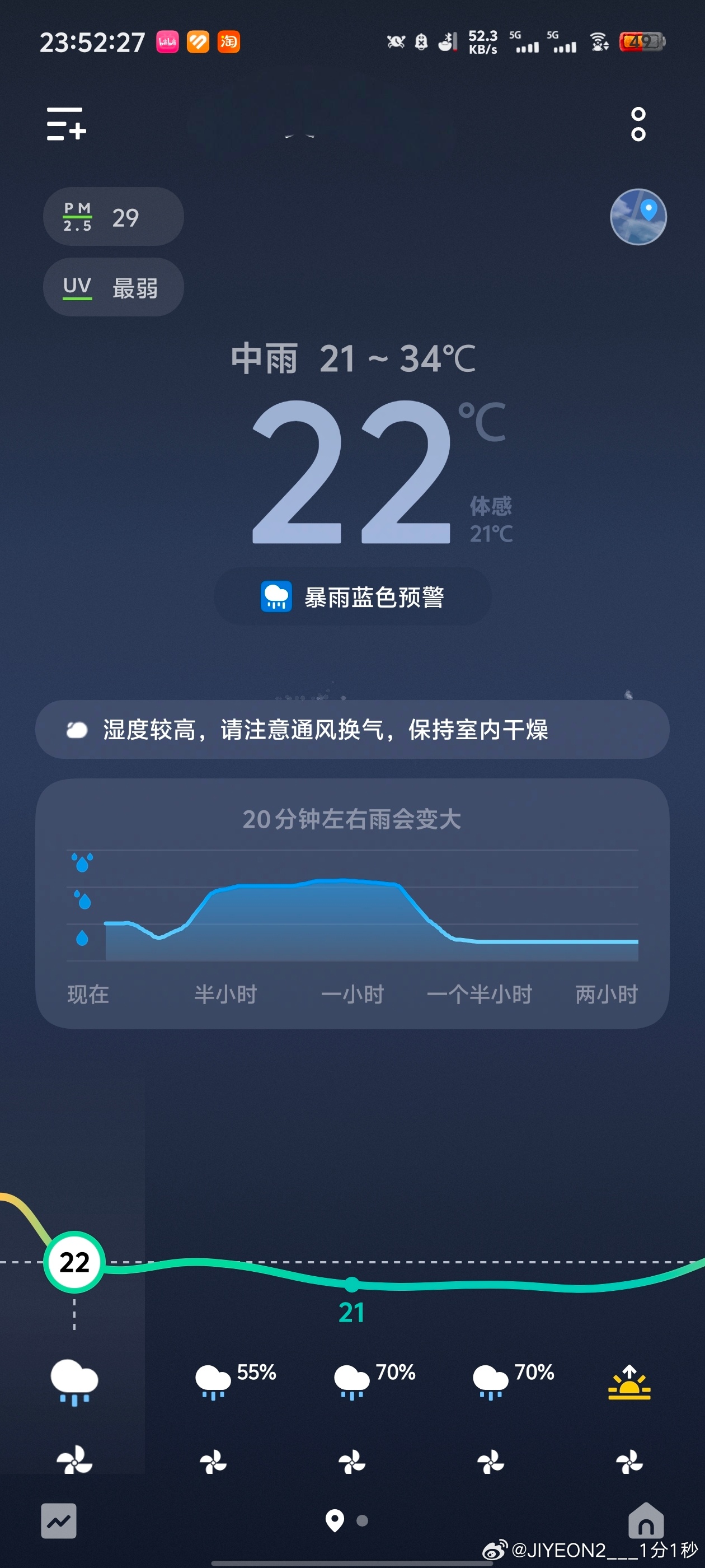 听声音下的还挺大的，凉快好多，明天就有点冷了，真好，大家早点休息。