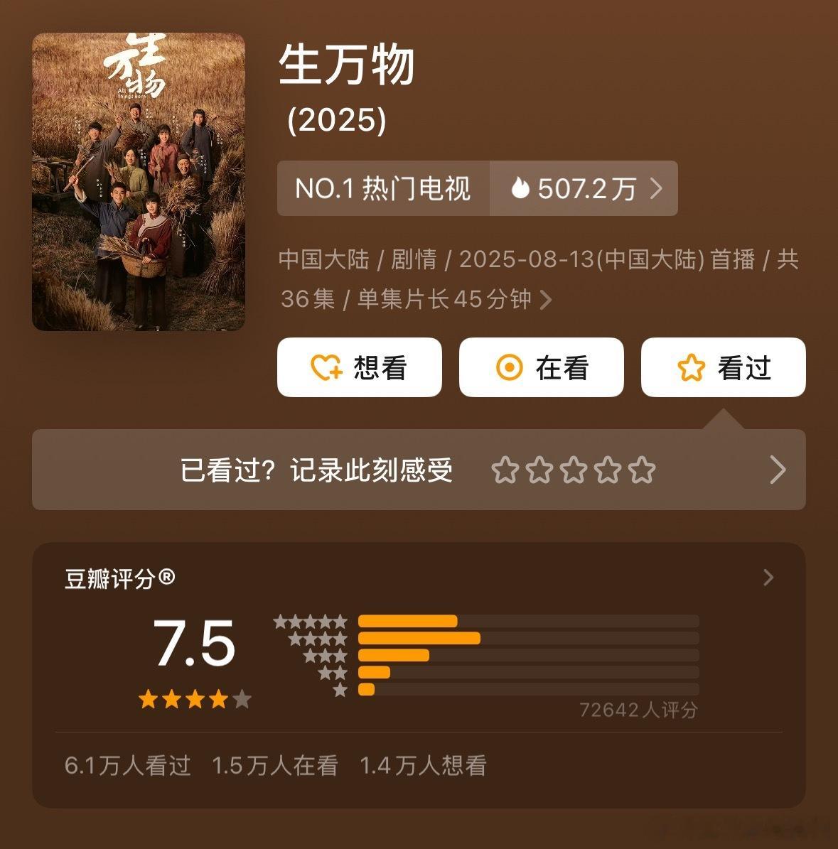 《生万物》豆瓣开分7.5分《献鱼》豆瓣开分5.5分 ​​​