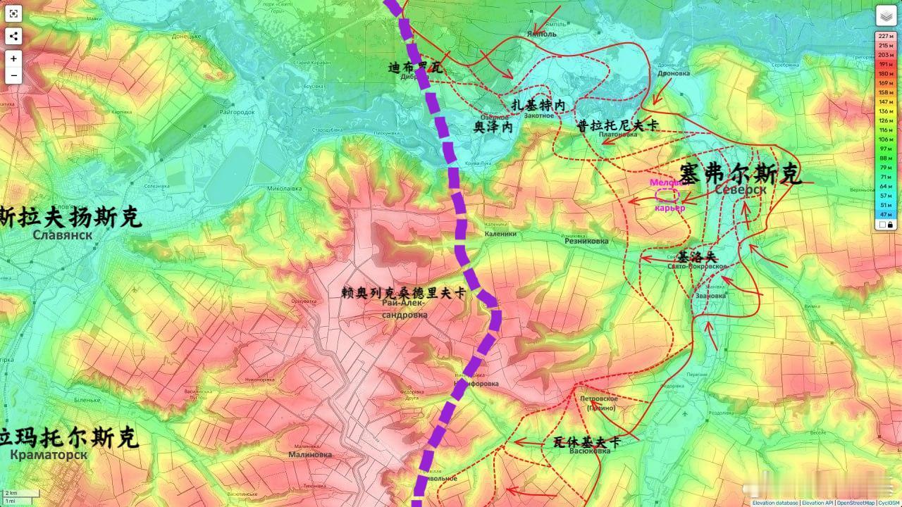 紫色线就是我说的乌军组织防线的最好位置，再往东他们守不住图源：Мир сегод