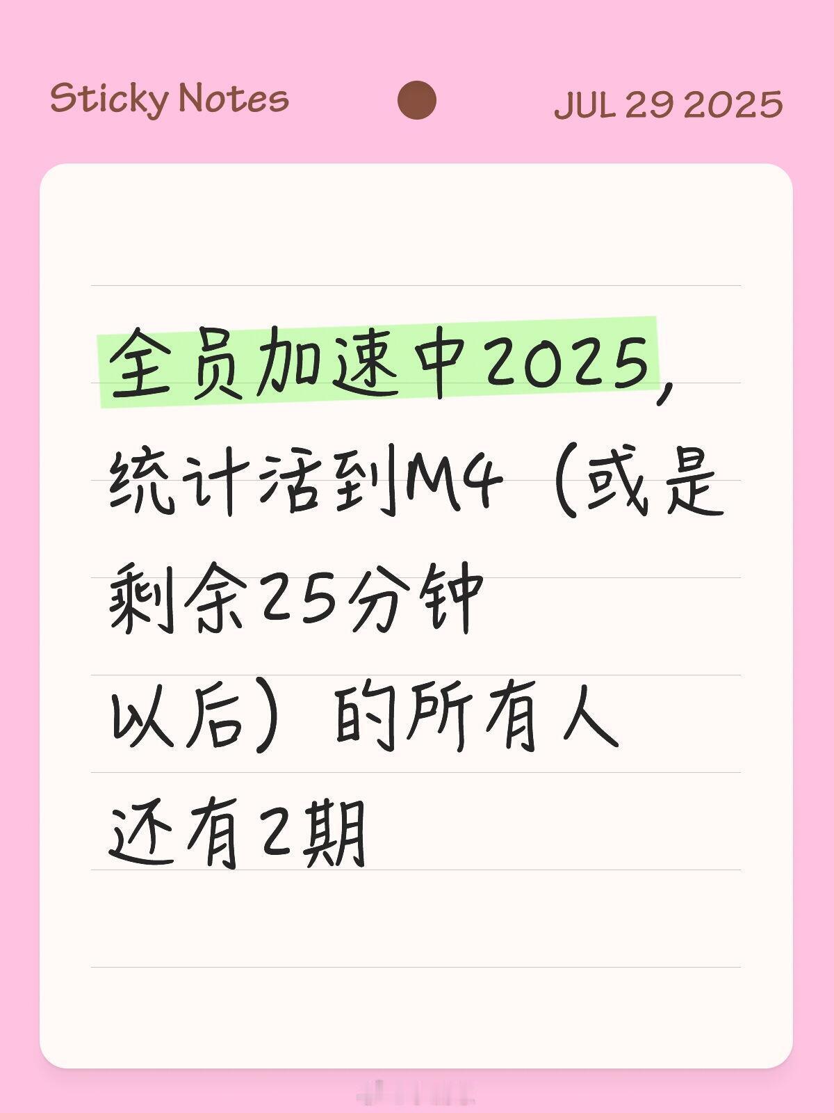 全员加速中[超话]全员加速中2025战绩统计全员加速中2025，统计活到M4（或