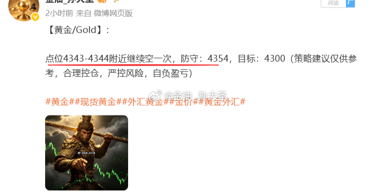 黄金4343做空，中途下跌4334没撤，现冲高一波后又不出意料继续跌回，现报43