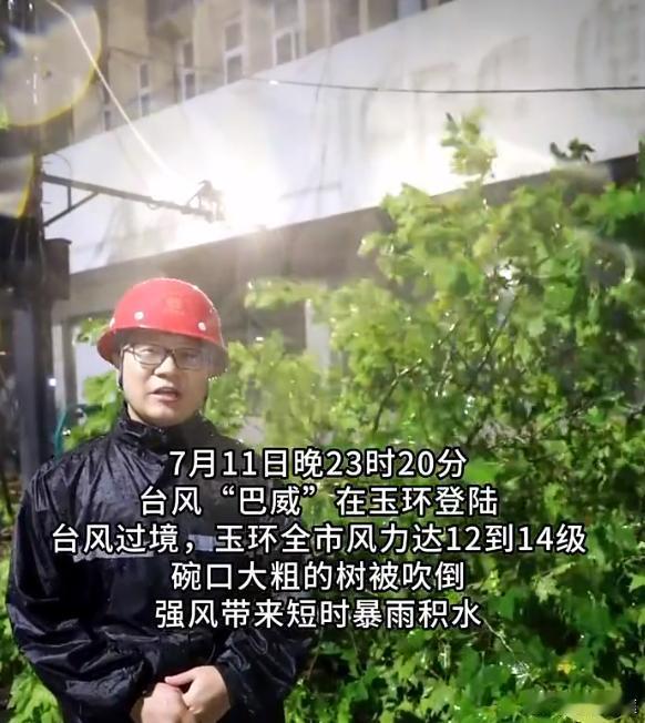 巴威在玉环登陆碗口粗行道树被吹断这台风威力真吓人，玉环碗口大树直接吹断，积水没过