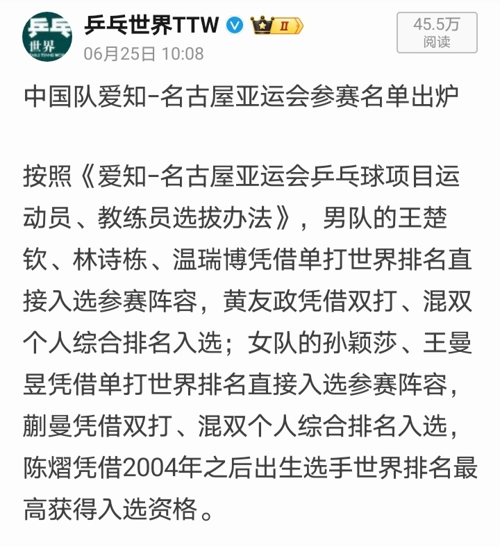 国乒的大赛名额一直很胡来，如果名额符合心意那就按世界排名来，如果名额不符合心意，