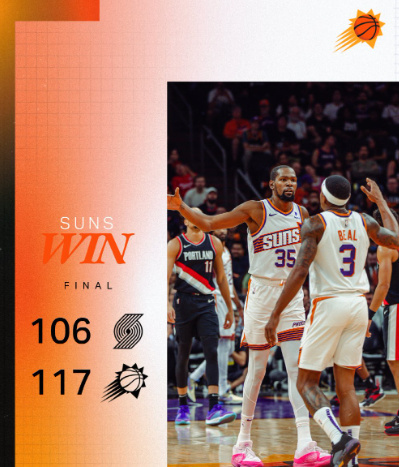 #开拓者vs太阳##NBA季前赛# 全场比分：太阳117-106战胜开拓者杜兰特