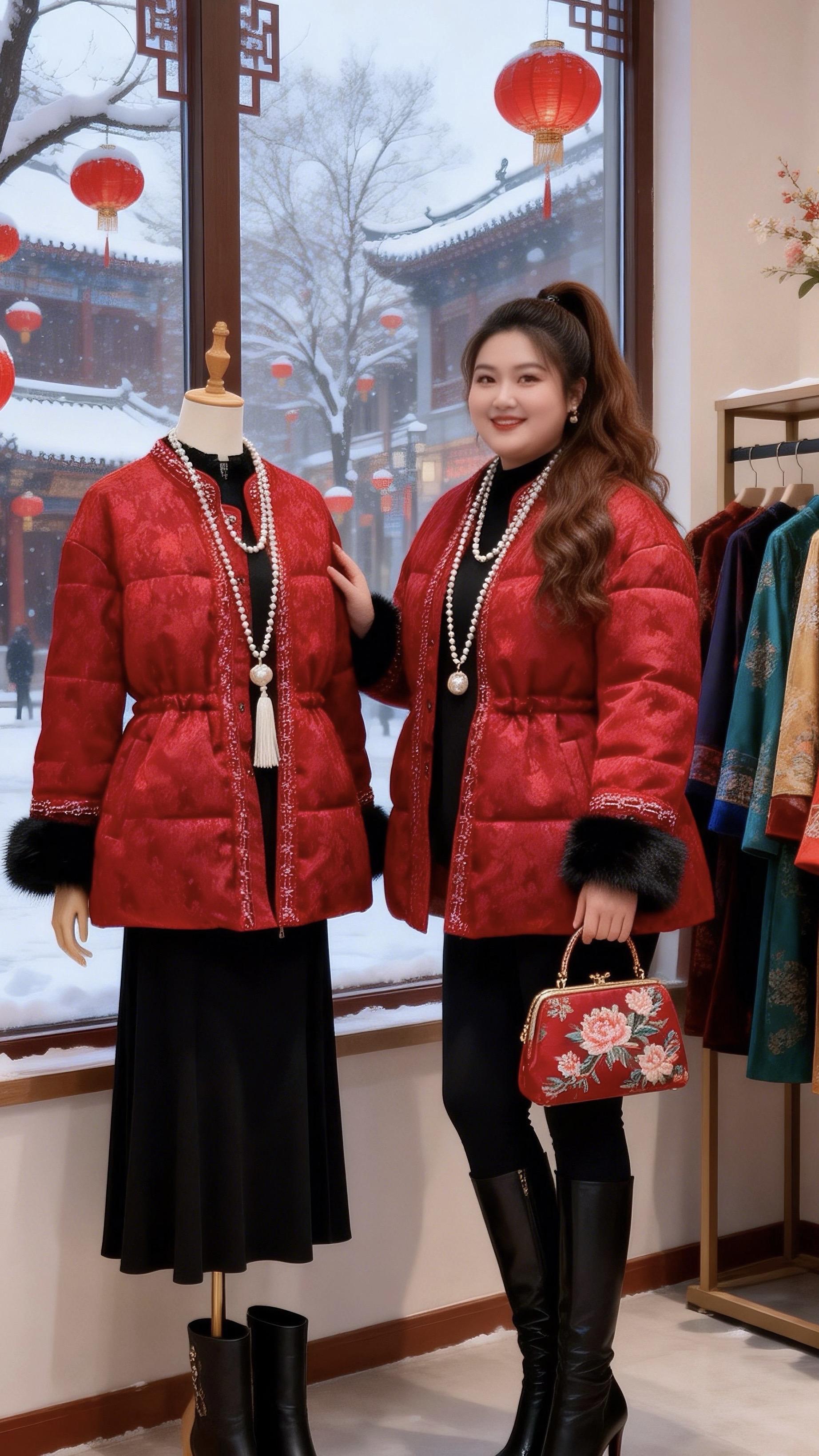 大码女装红色棉服 新年好运红我先穿上了 保暖又好看 微胖女生冬日衣服测评