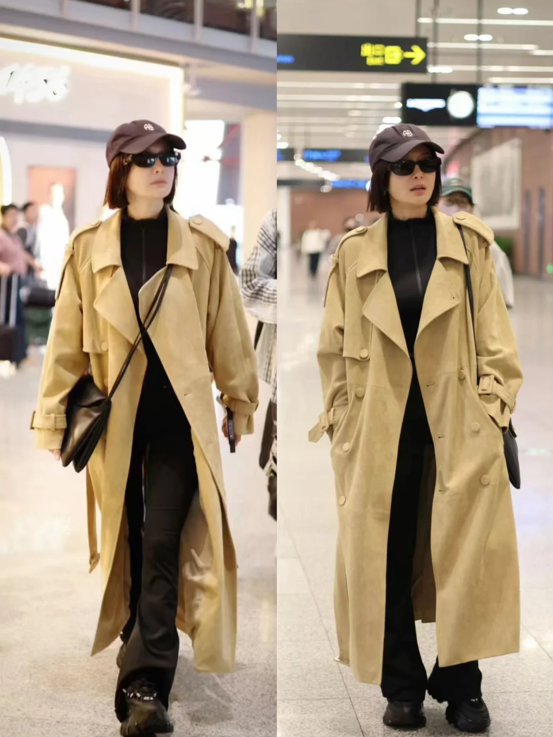 秦岚机场穿搭look！早秋穿搭模版！