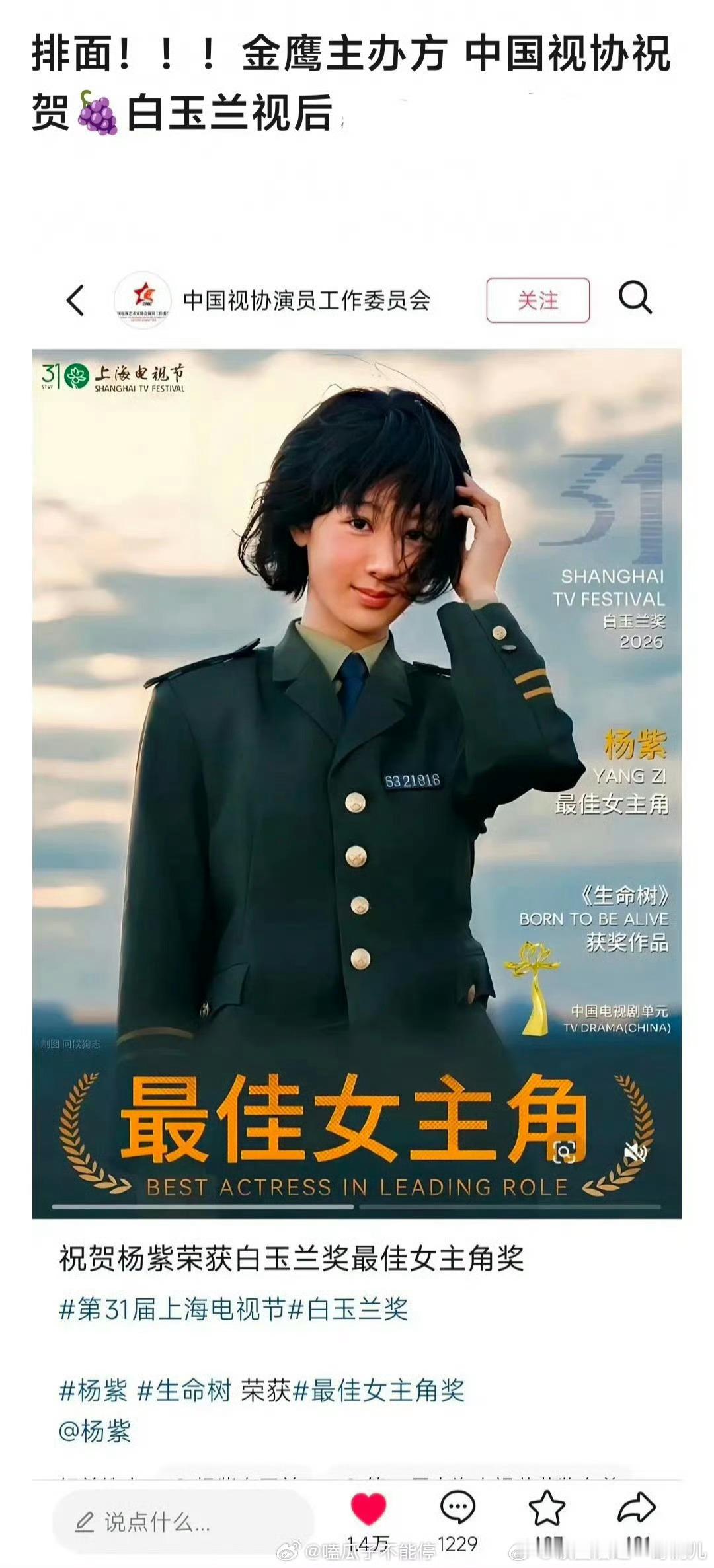 杨紫拿下金鹰的的概率有多大？？？ 