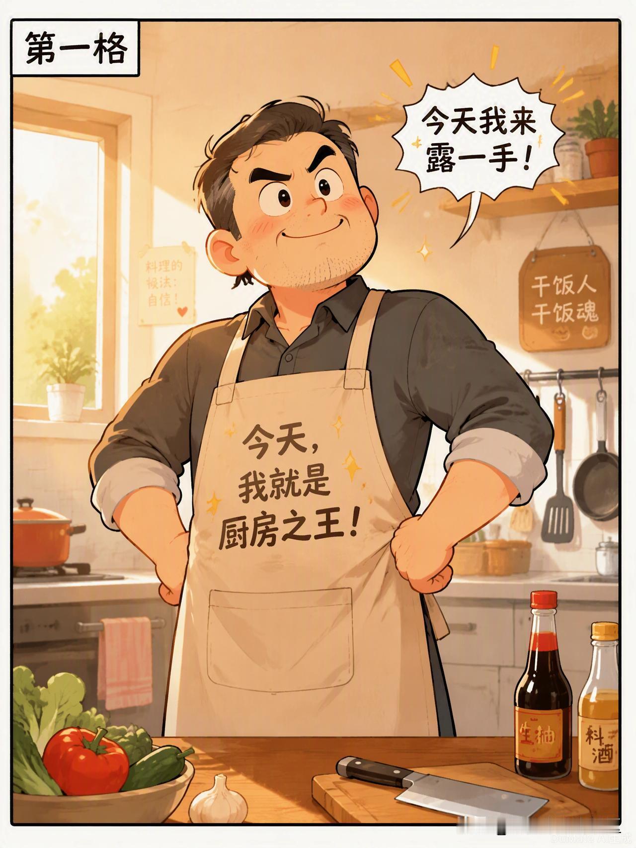 老公的厨房首秀
今天早上，老公突然说要给我做顿早饭，说是"想让你感受一下被照顾的