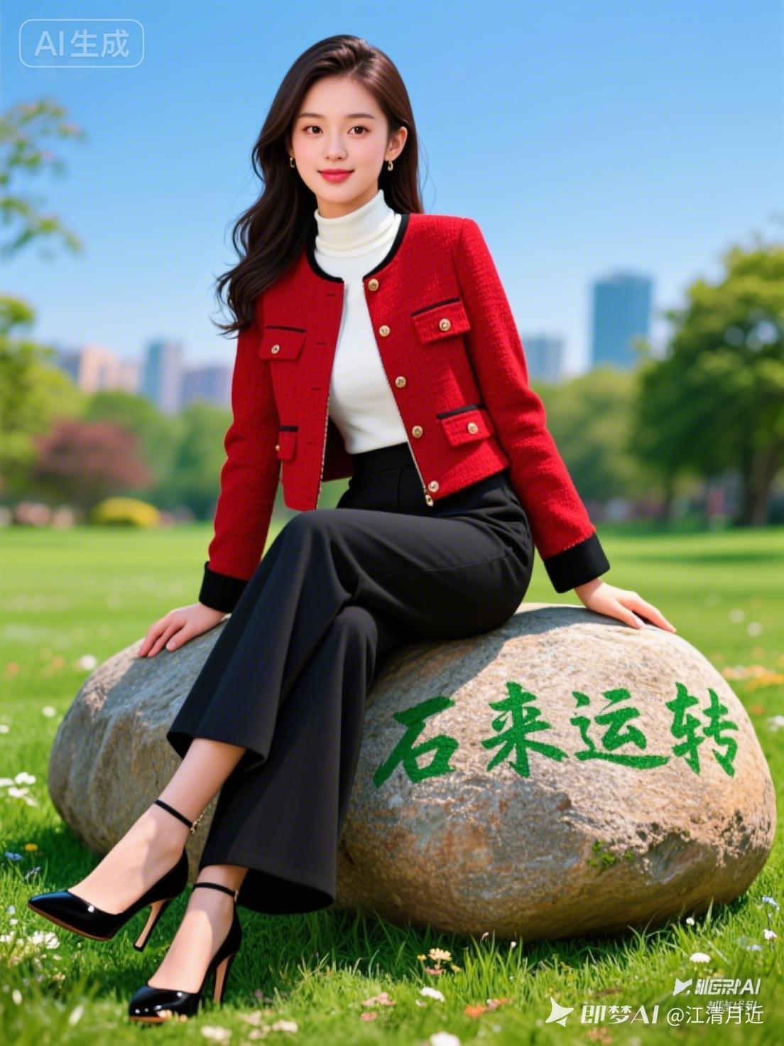 都市雅致风，红衣黑裤，石来运转，好运连连！