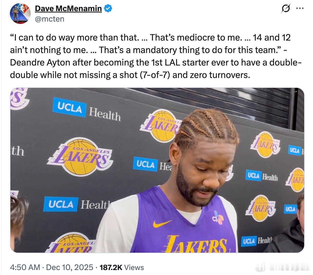 顿宝说14+12对他来说是平庸的表现，是他为球队必须做的贡献。确实没想到这赛季给