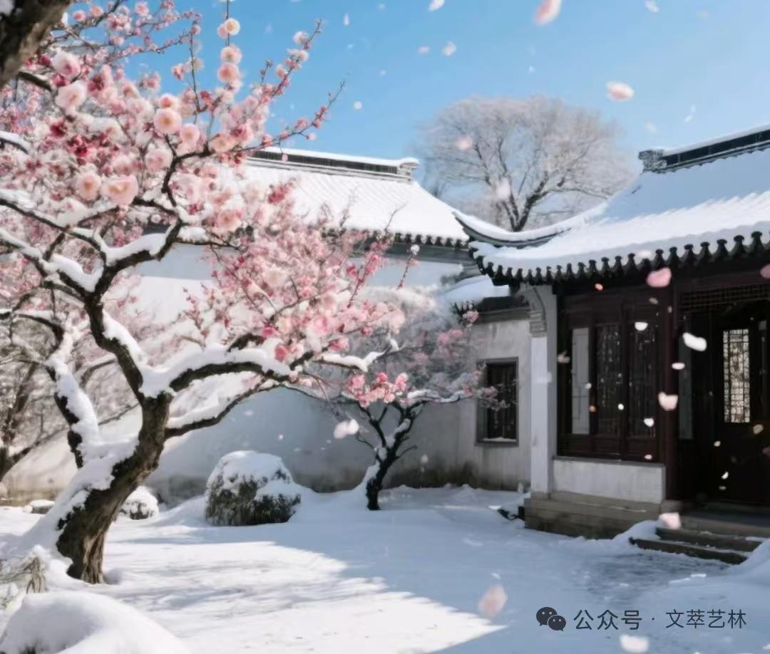 天净沙·雪
飞花款款飘来，
山川一夜银皑。
素性无华韵乖。
淳茫难揣，
惹来尘客