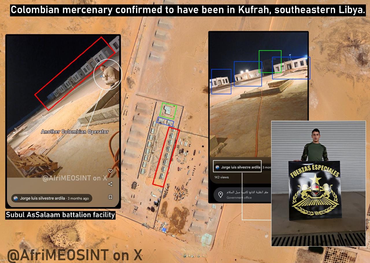 一名哥伦比亚雇佣兵被证实过去三个月一直在阿联酋和利比亚国民军位于库夫拉的苏布尔萨