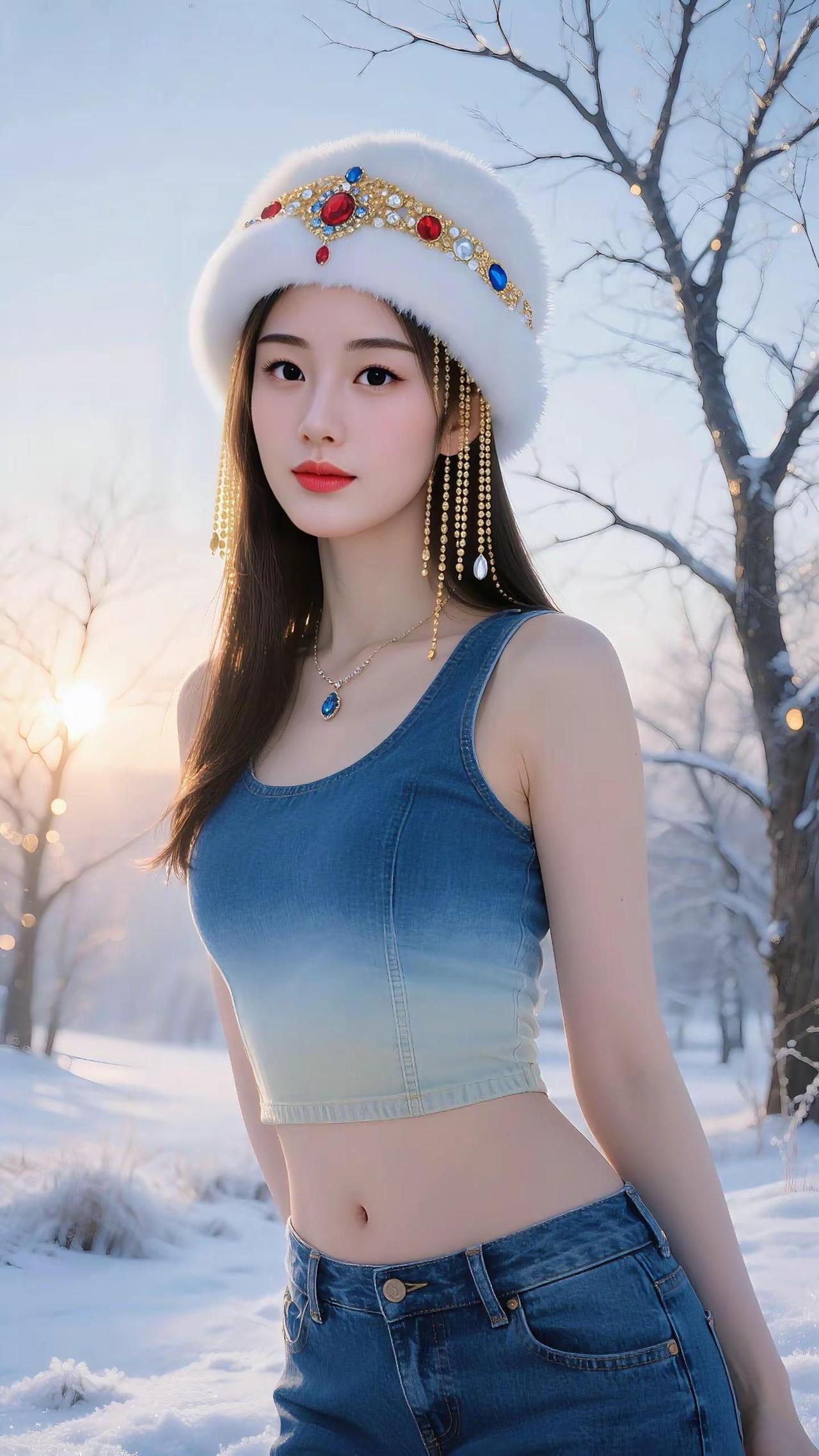 紧身牛仔裤 雪景名族帽颜值ai