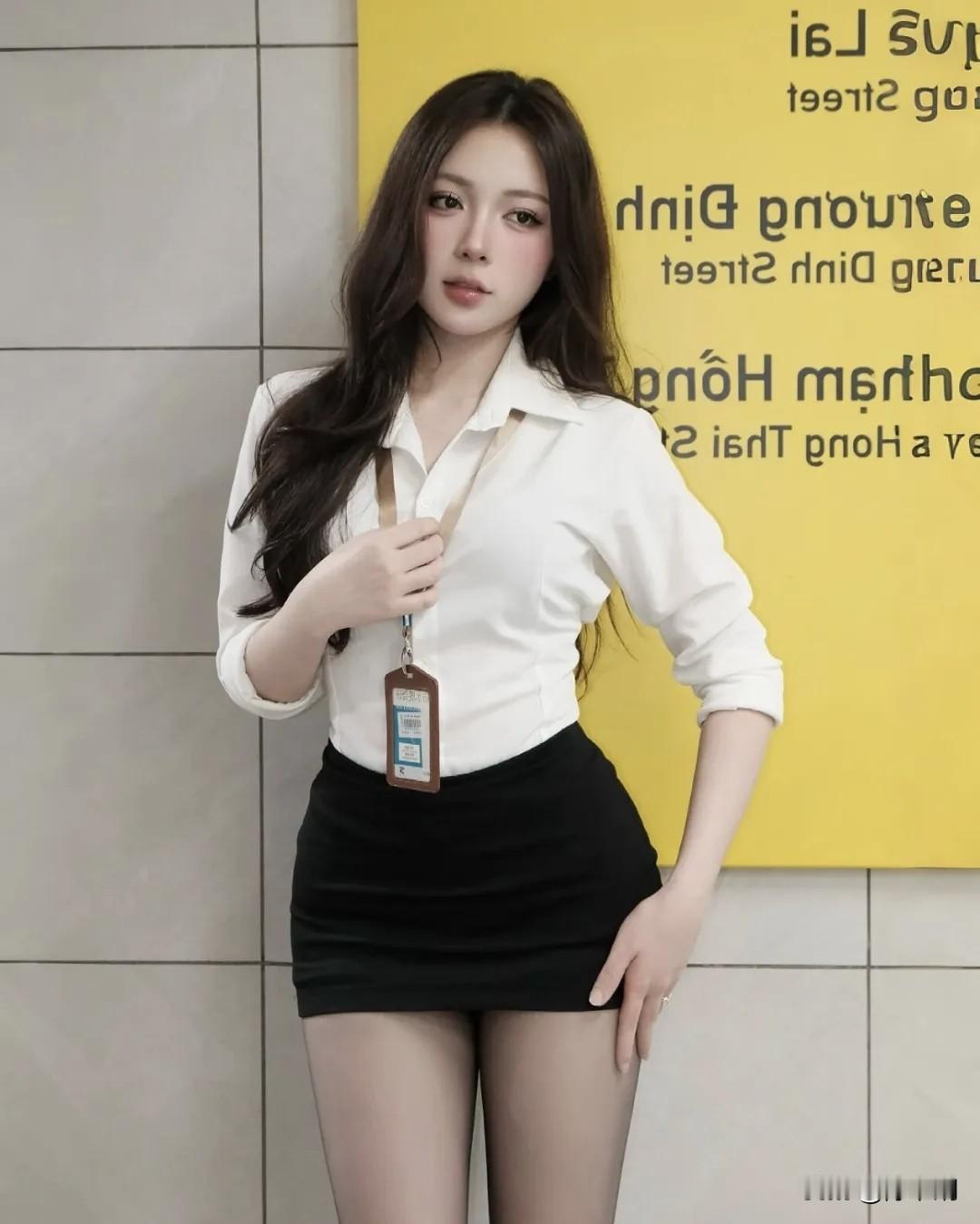 一袭白衫裁玉骨，半笼黑丝曳月华。
云鬓轻垂遮秀靥，明眸流盼胜桃花。
纤腰款摆风前