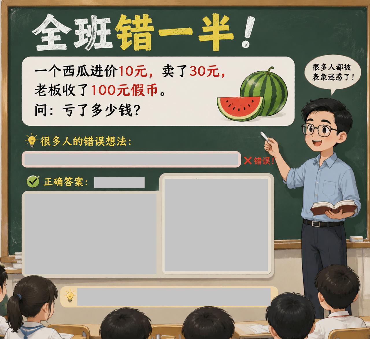 全班错一半！很多人都被这个表面现象所迷惑，你能算对吗？
一个西瓜进价10元，卖了