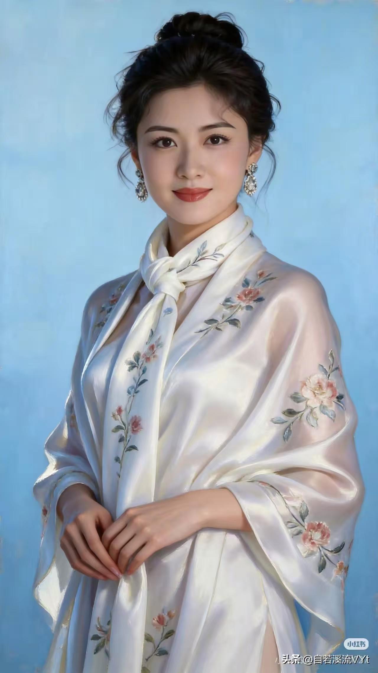 塞鸿秋·素华佳人
素缎裁春轻添红，
冰绡绾发钗生风。
眉如淡雾烟初弄，
唇似轻霞