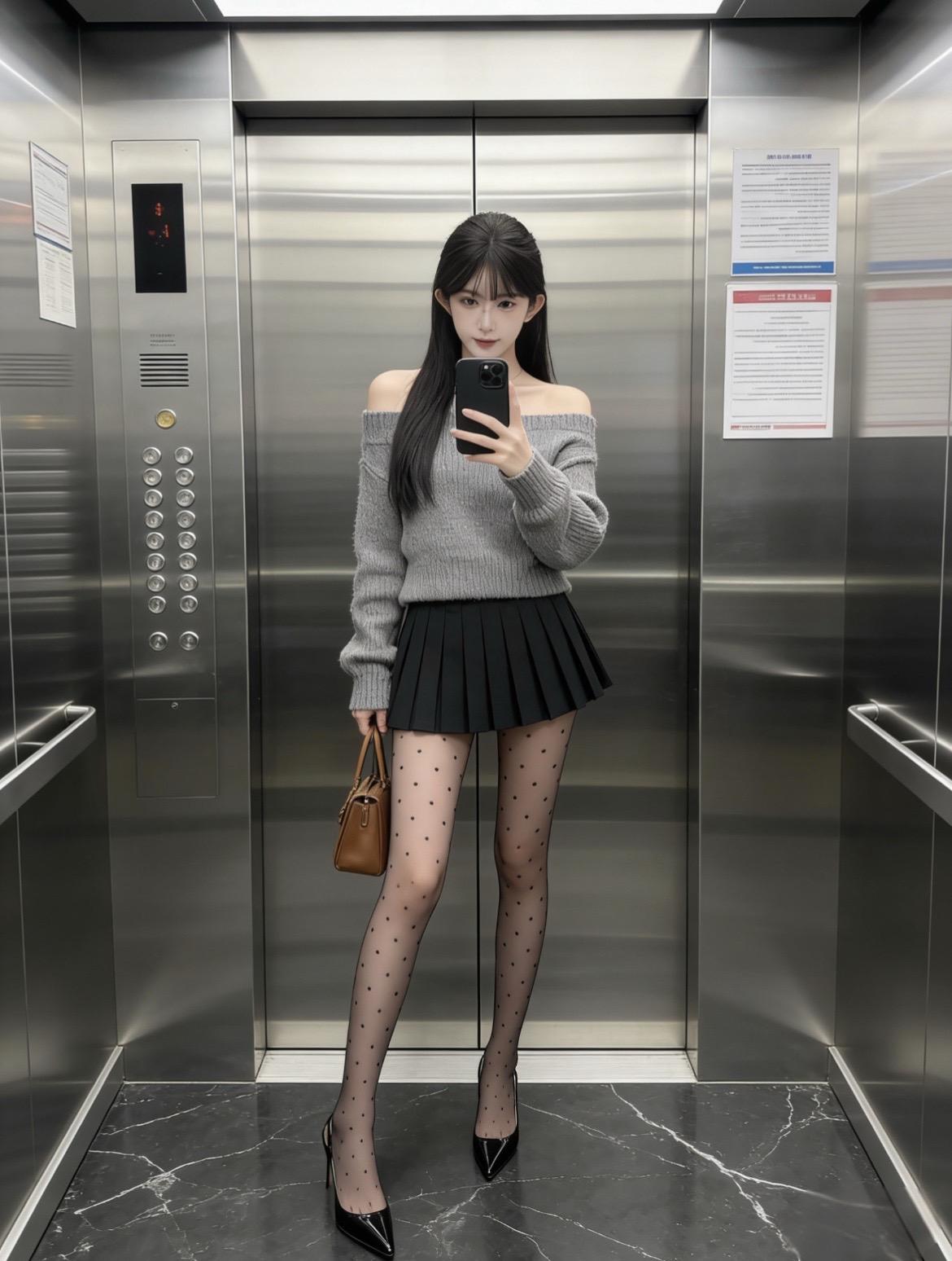 电梯镜里的松弛感，是温柔的注脚✨