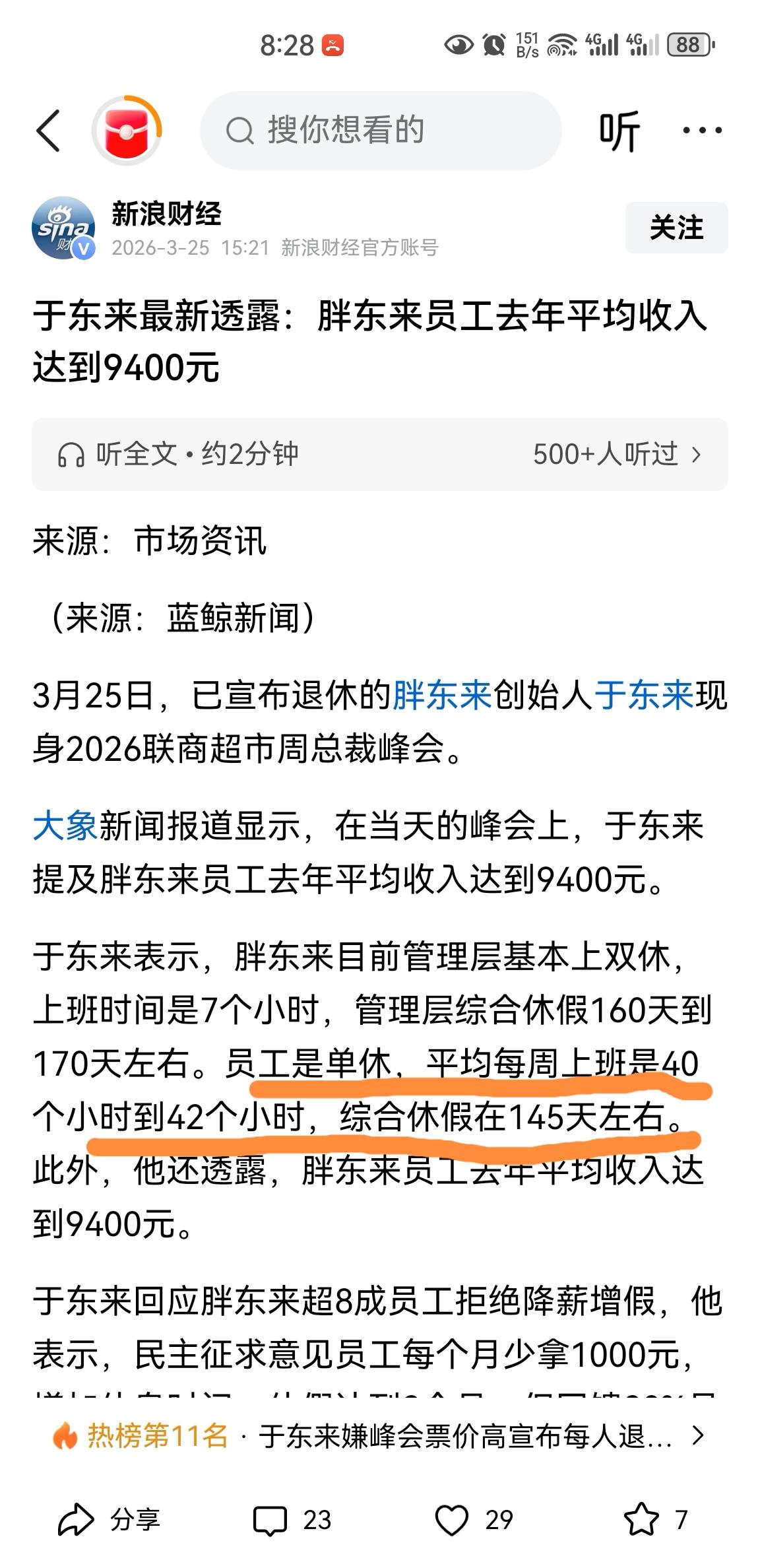很好奇胖东来员工每周单休，但是媒体都是在宣传胖东来员工一年休假在140-150天