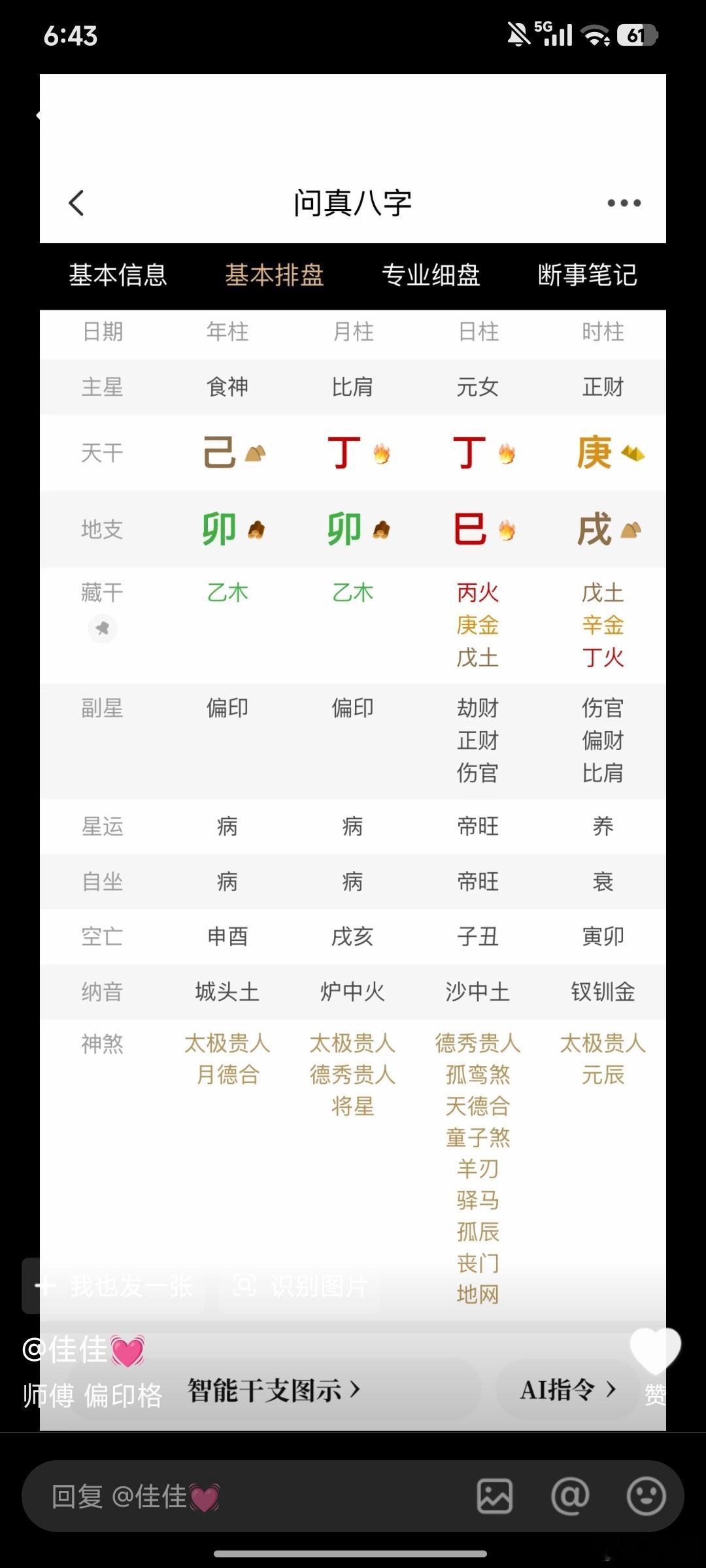 这种偏印格，又带点食神的，就难搞，关键偏印还多。 ​​​