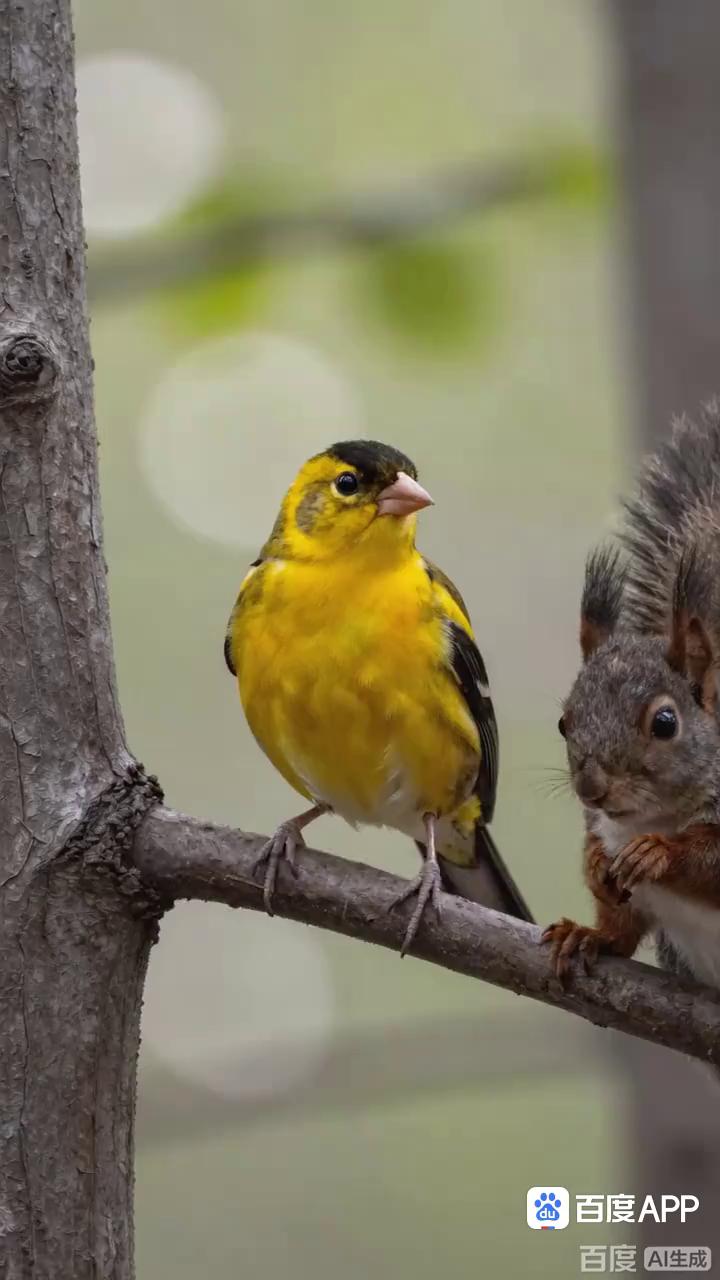 林间乐章。
山林间黄鹂鸟欢快群鸣，歌声清脆。它们以不同音调节奏交流，传递林间信息