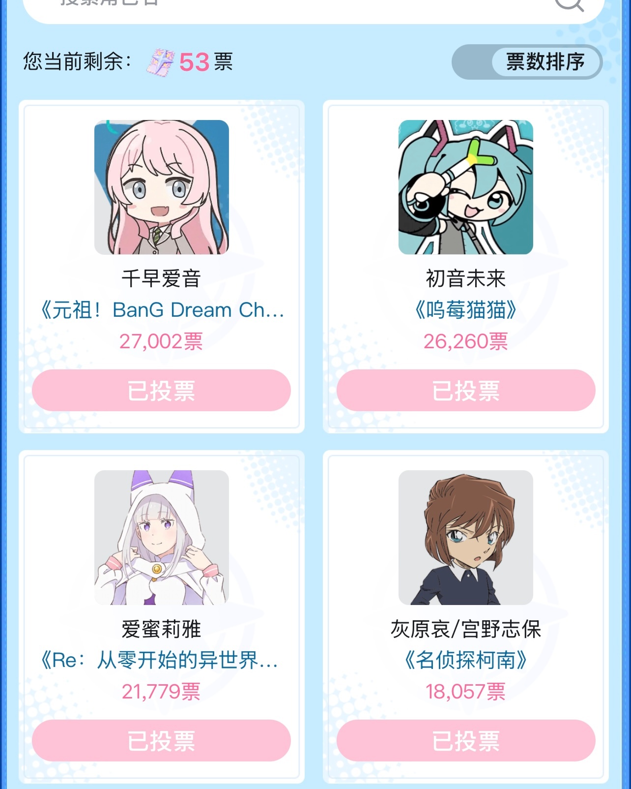 灰原哀  已经第四了 还没投的上b站投一投