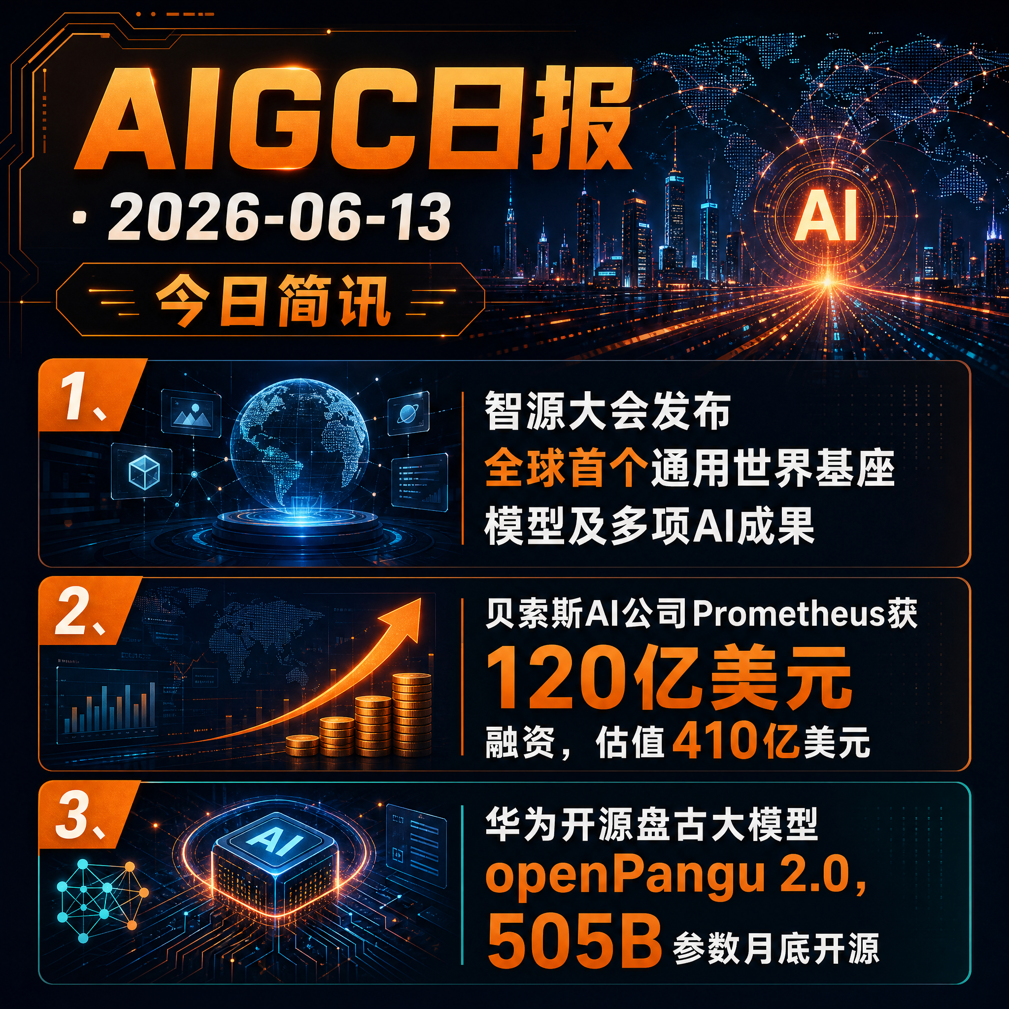 【AIGC日报 · 2026-06-13】今日简讯：1、智源大会发布全球首个通用