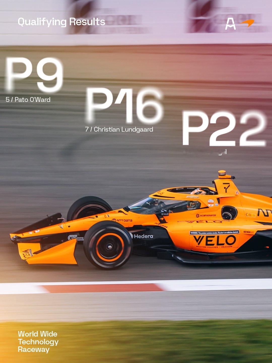 印地WWTR站排位赛结束欧沃德P9伦加德P16西格尔P22McLaren | 迈