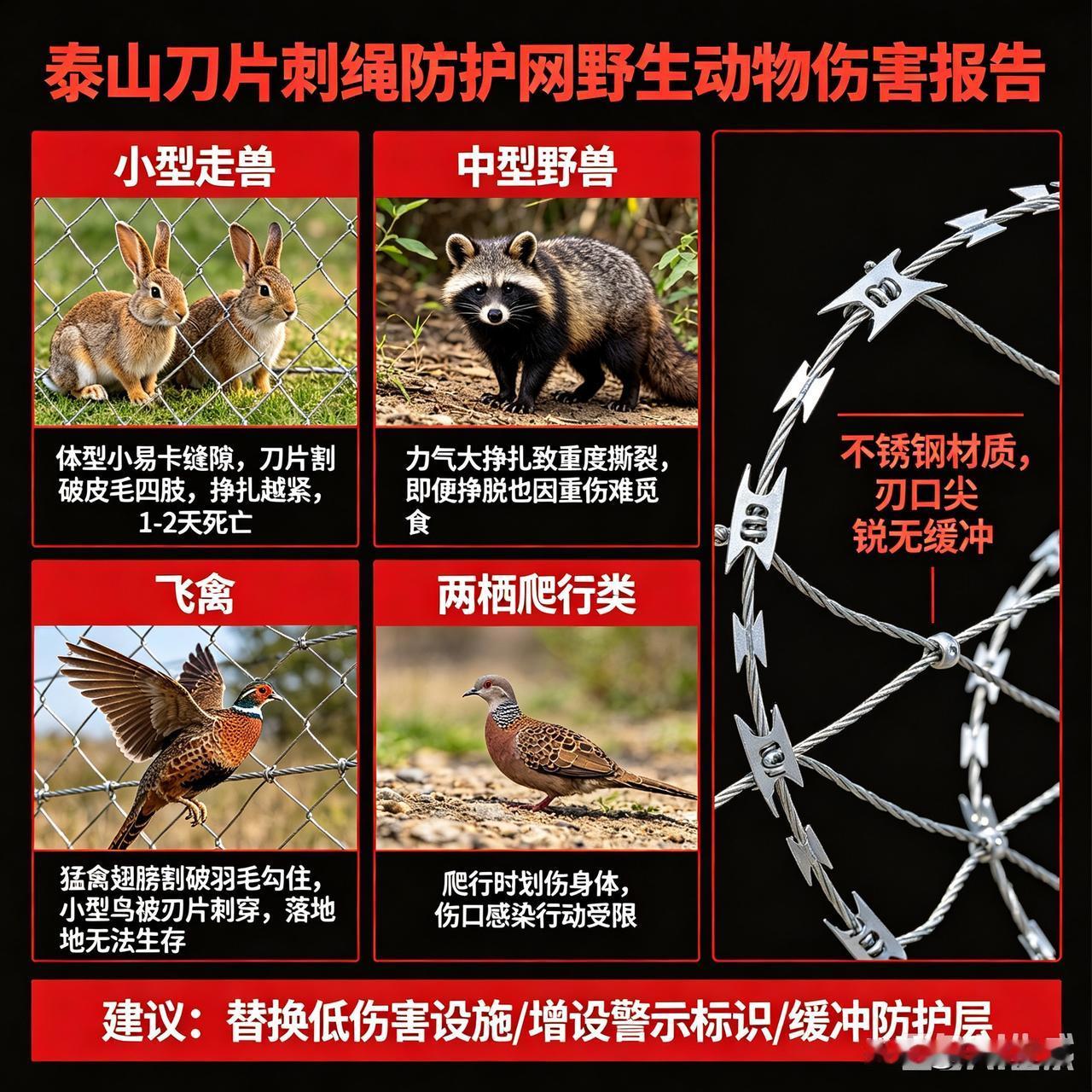 泰山加高刀片刺绳防护网隐患重重，飞禽走兽误入极易惨死

去过泰山后山、未开放区域