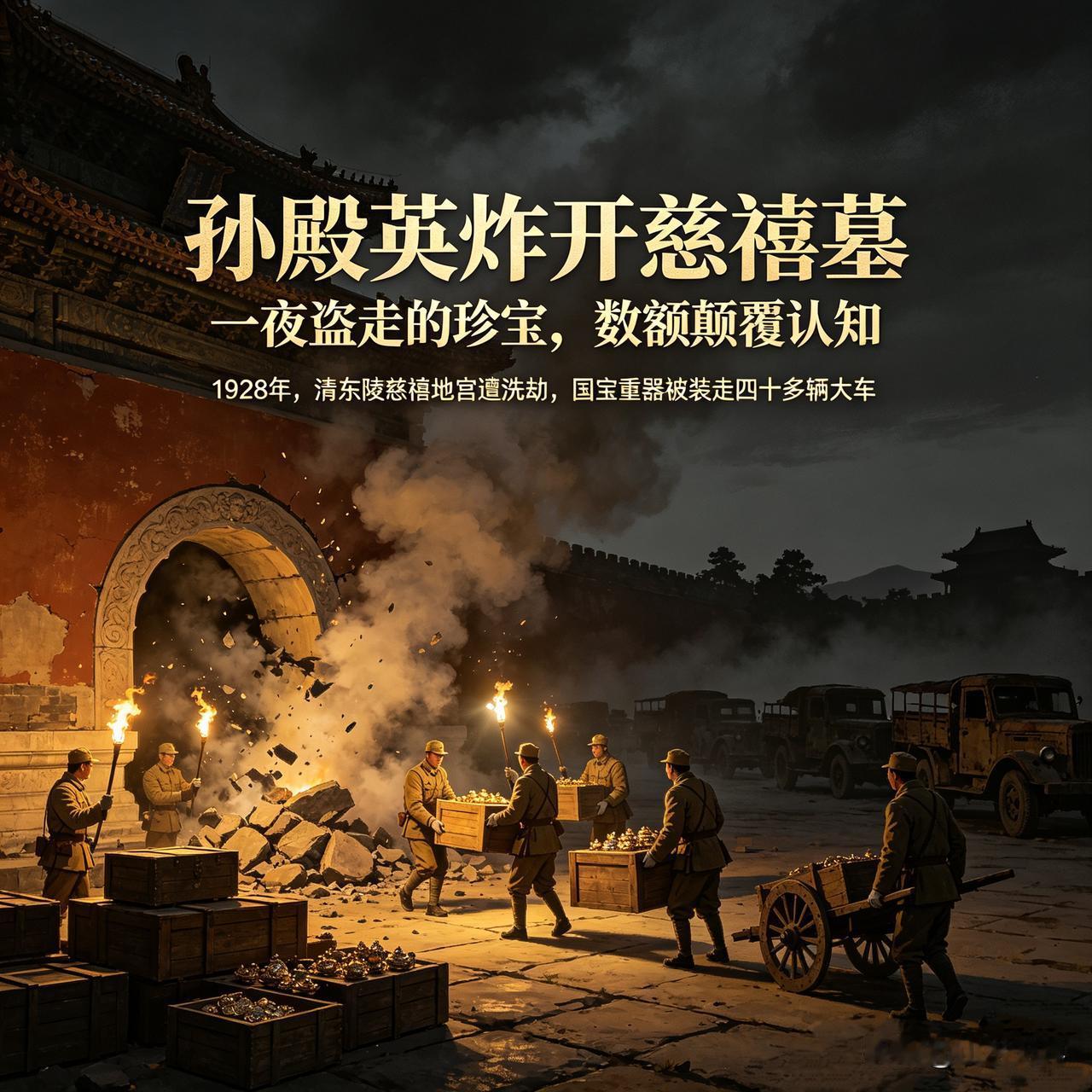 孙殿英炸开慈禧墓！一夜盗走的珍宝，数额价值连城
 
1928年，近代最轰动的盗墓