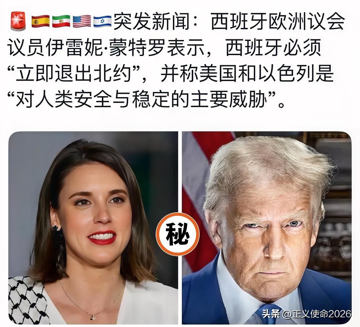 欧洲议会议员伊雷妮·蒙特罗表示，西班牙必须“立即退出北约”，

这话说得够狠，也